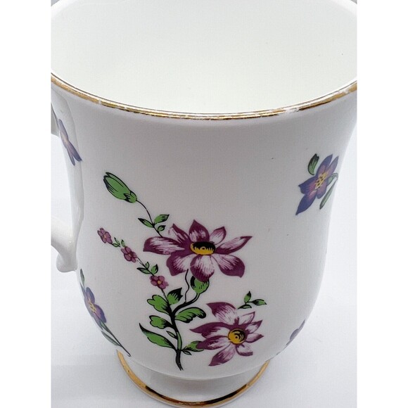 ROYAL VICTORIA BONE CHINA FOOTED 8 OZ MUG VIOLETS - Picture 2 of 13